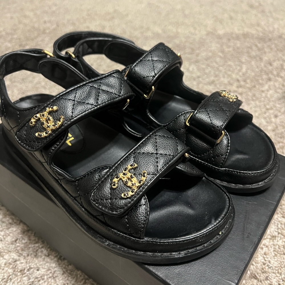 Chanel Sandals with Gold Accents